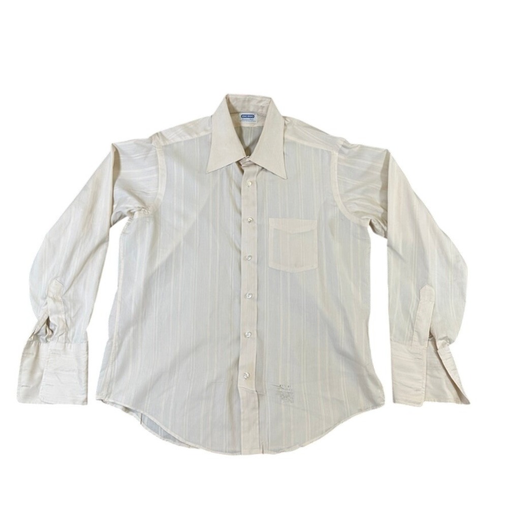 Vintage Excello Mens Off White Striped French Cuff Dress Shirt 17 33 Large